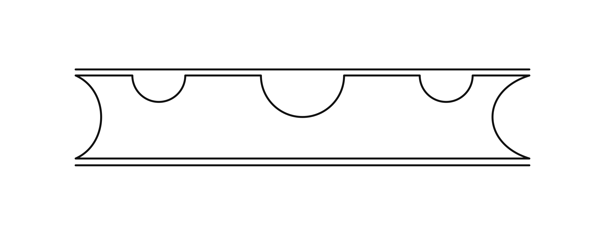 Long water-level tube shown in profile with three openings and curved ends.